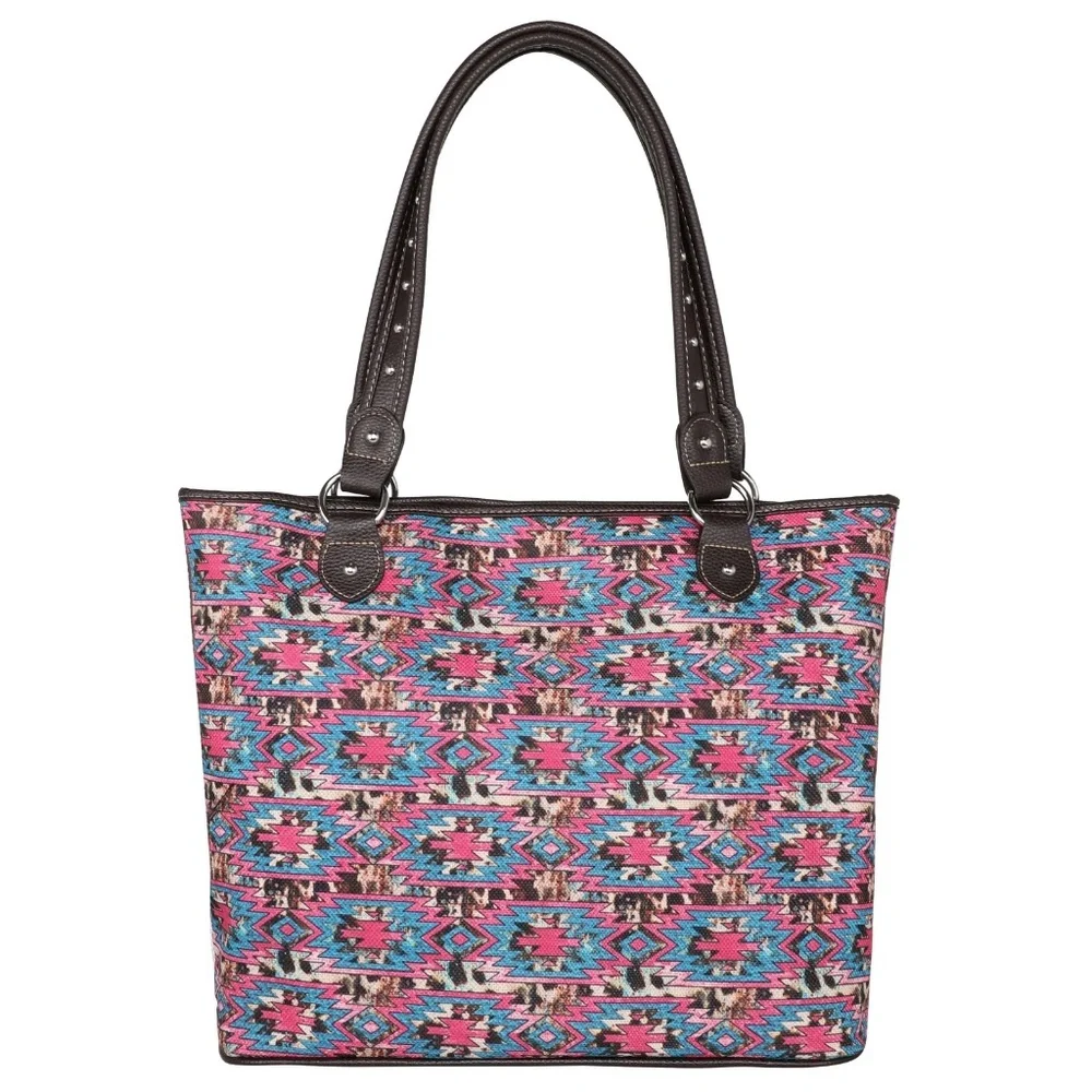 Montana West Aztec Cowhide Print Canvas Tote Bag